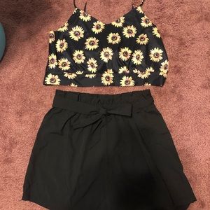 Sunflower crop top with tie shorts